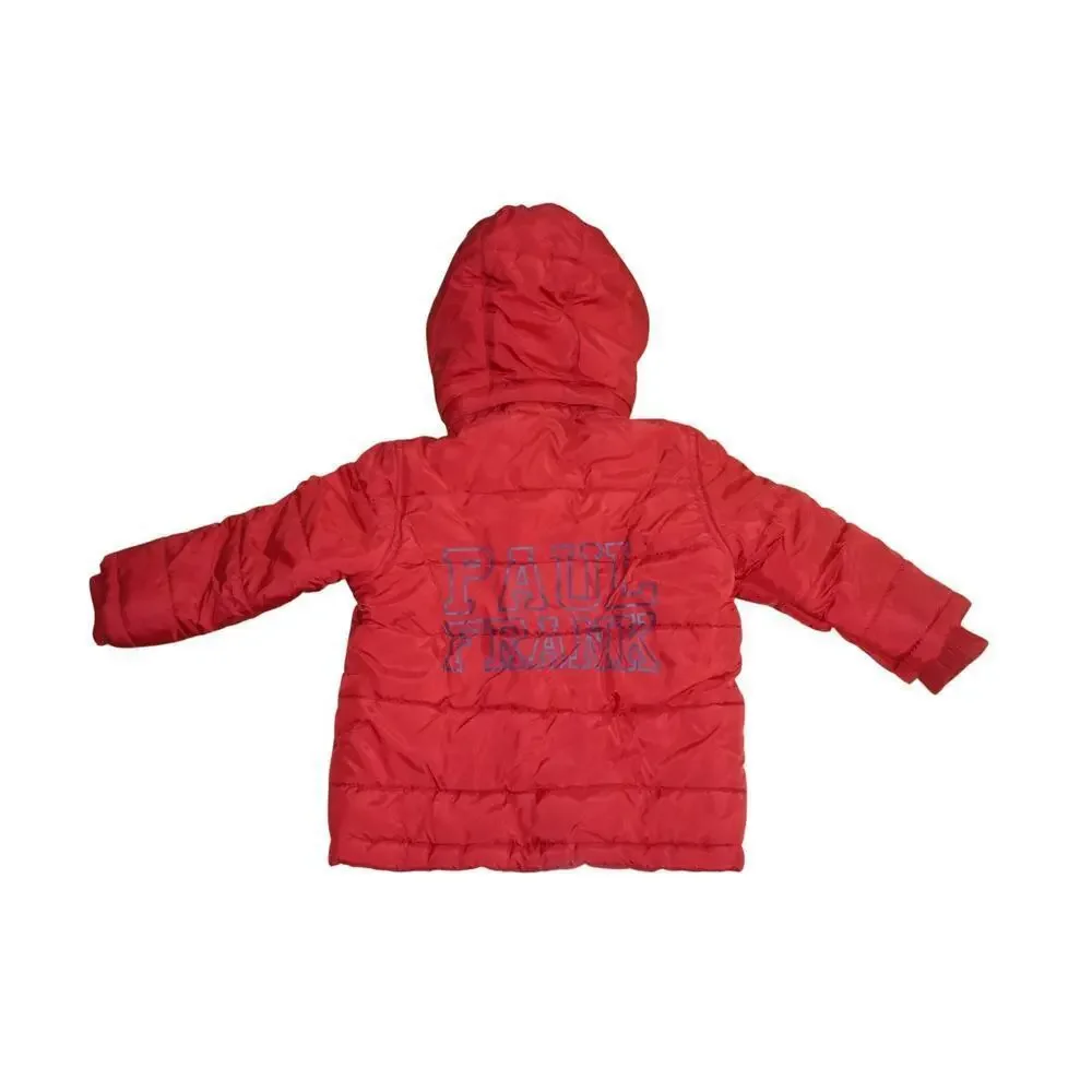Paul Frank Baby Puffer Jacket 18M Red Hooded Winter Coat Fleece Lined Monkey Log